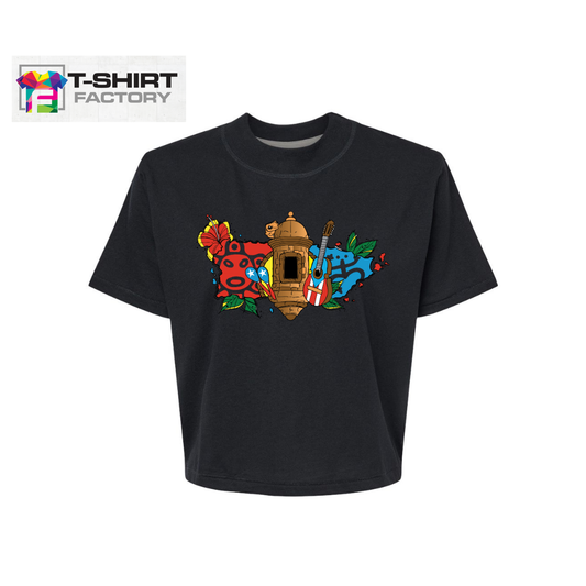 CULTURA Y NAVIDAD BORICUA (Boxy Tee Crop Top)